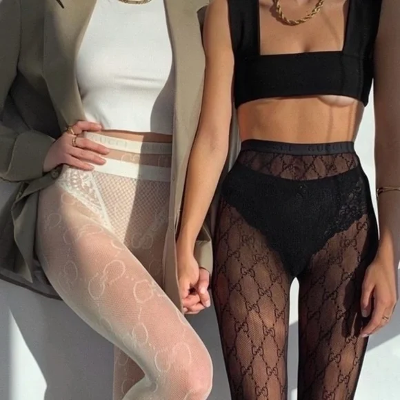 G Logo Black Patterned Tights Hosiery New - Picture 6 of 9